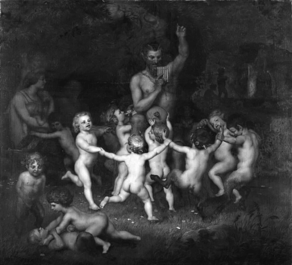 Divinità dei boschi circondate da baccanti danzanti e bambini che giocano - Statens Museum for Kunst